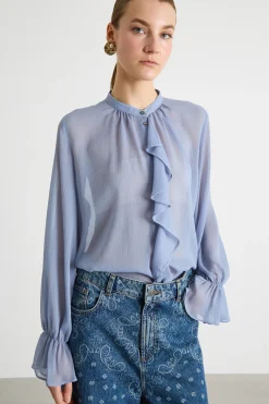 Blusa con volant - Azzurro