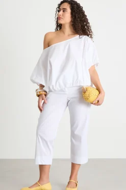Blusa crop con ampio scollo a barchetta - Bianco