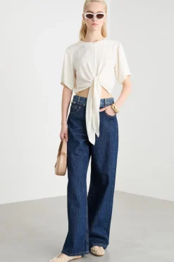 Blusa crop con nodo - Bianco