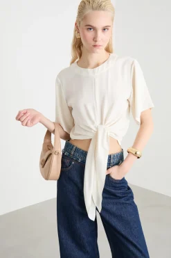 Blusa crop con nodo - Bianco