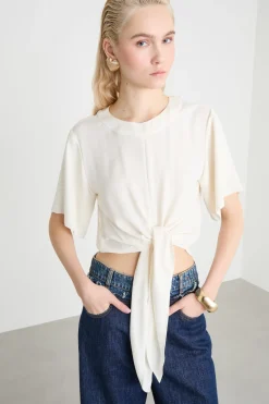Blusa crop con nodo - Bianco