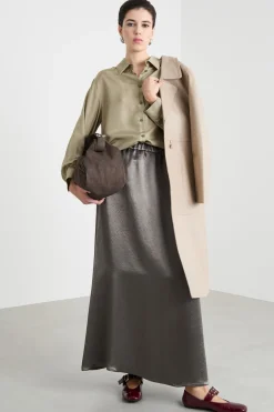 Blusa fluida con fondo stondato - Verde