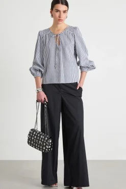 Blusa fluida con nastri - Blu Bianco