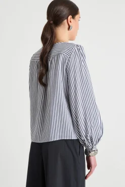 Blusa fluida con nastri - Blu Bianco