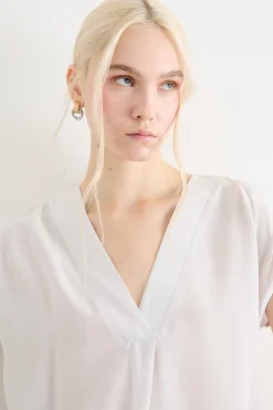 Blusa fluida con scollo a V - Bianco