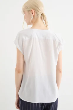 Blusa fluida con scollo a V - Bianco
