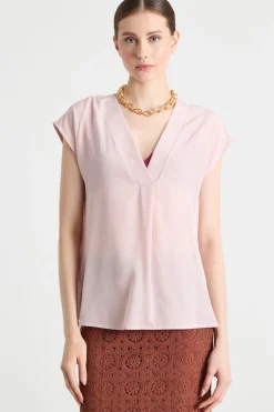 Blusa fluida con scollo a V - Rosa