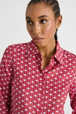 Blusa fluida con stampa - Rosso Bianco