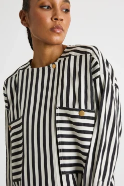 Blusa fluida con tasche - Bianco Nero