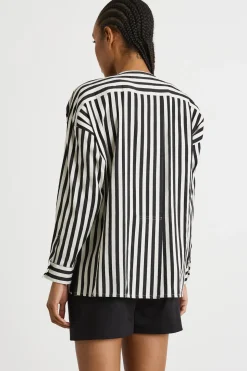 Blusa fluida con tasche - Bianco Nero