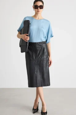 Blusa fluida in crepe de Chine - Azzurro
