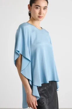 Blusa fluida in crepe de Chine - Azzurro