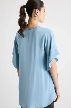 Blusa fluida in crepe de Chine - Azzurro