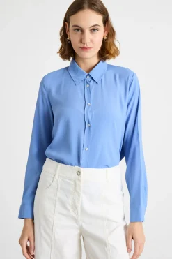 Blusa fluida in crepe de chine - Azzurro