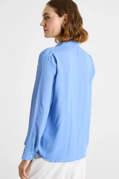 Blusa fluida in crepe de chine - Azzurro