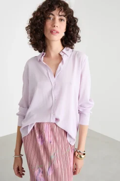 Blusa fluida in crepe de chine - Lilla