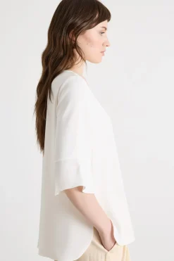 Blusa fluida in raso opaco - Bianco