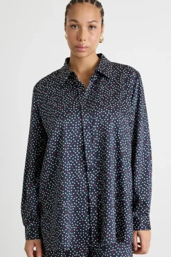 Blusa fluida in twill stampato - Blu