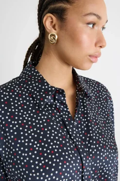 Blusa fluida in twill stampato - Blu
