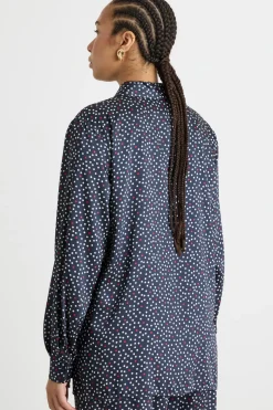 Blusa fluida in twill stampato - Blu