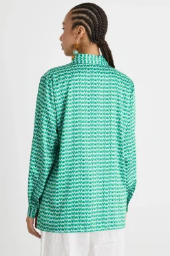 Blusa fluida in twill stampato - Verde