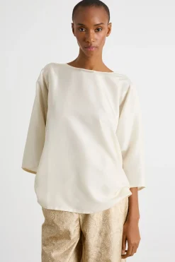 Blusa girocollo con maniche tre quarti - Bianco