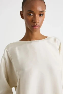 Blusa girocollo con maniche tre quarti - Bianco