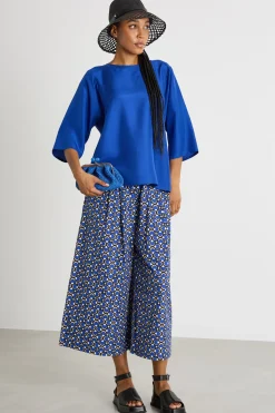 Blusa girocollo con maniche tre quarti - Bluette