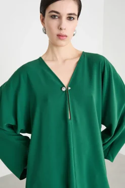 Blusa in cady con bottone gioiello - Verde