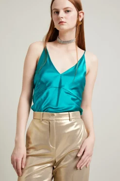 Blusa in chiffon con coulisse - Petrolio