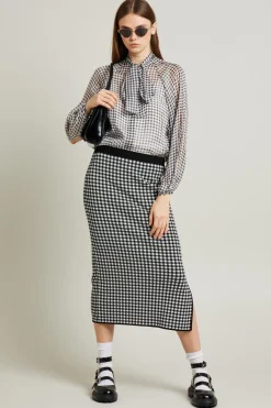 Blusa in chiffon con fiocco - Bianco Nero