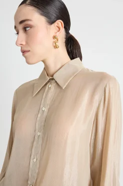 Blusa in chiffon laminato - Oro