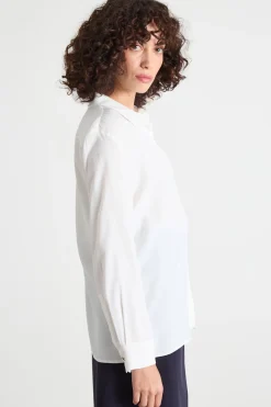 Blusa in crepe con applicazione a fiore - Bianco