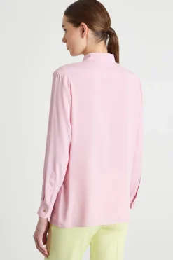 Blusa in crepe con applicazione a fiore - Rosa