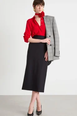 Blusa in crepe con applicazione a fiore - Rosso