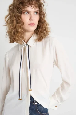 Blusa in crepe con cravattino - Bianco