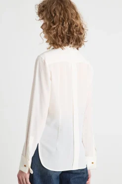 Blusa in crepe con cravattino - Bianco