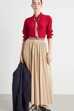 Blusa in crepe con cravattino - Rosso