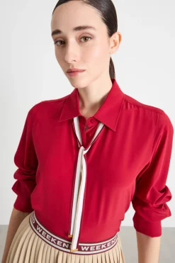 Blusa in crepe con cravattino - Rosso