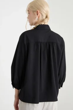Blusa in crepe con foulard - Nero
