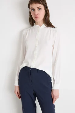 Blusa in crepe con rouches - Bianco