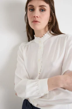 Blusa in crepe con rouches - Bianco
