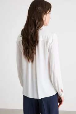 Blusa in crepe con rouches - Bianco