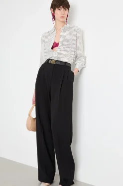 Blusa in crepe con spacchetti - Nero Bianco