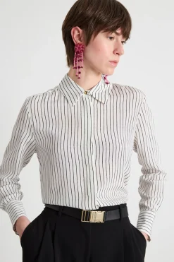 Blusa in crepe con spacchetti - Nero Bianco