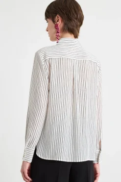 Blusa in crepe con spacchetti - Nero Bianco