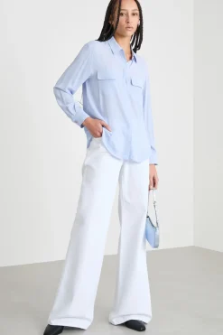 Blusa in crepe de chine - Azzurro