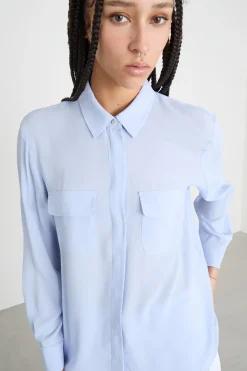 Blusa in crepe de chine - Azzurro