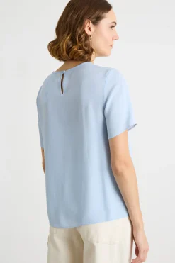 Blusa in crepe de chine - Azzurro