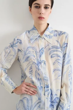 Blusa in crepe de chine - Bianco Azzurro
